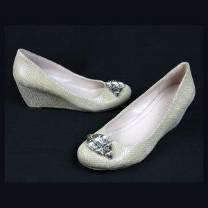 BCBG Generation Leather Wedge Heels w Rhinestones